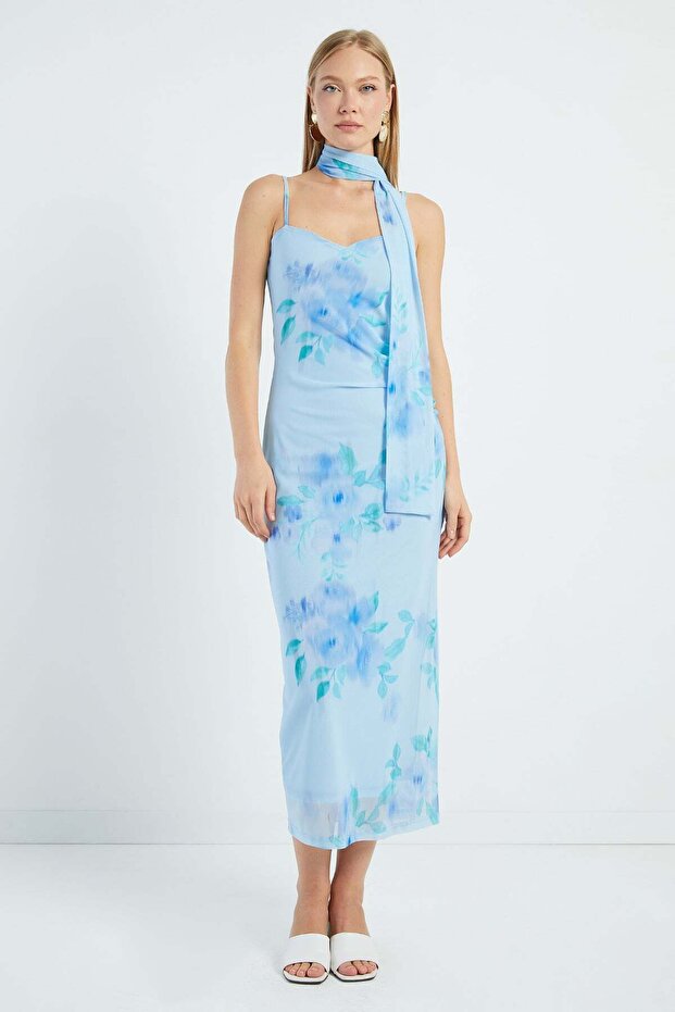 Scarf and Rope Strap Maxi Dress