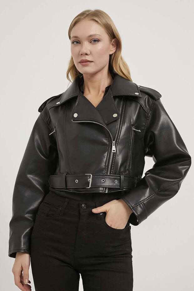 Faux Leather Biker Coat