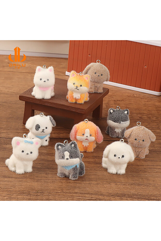 Mixed5pcs Resin plush puppy cute doll keychain, phone chain accessories, DIY bag pendant, pendant