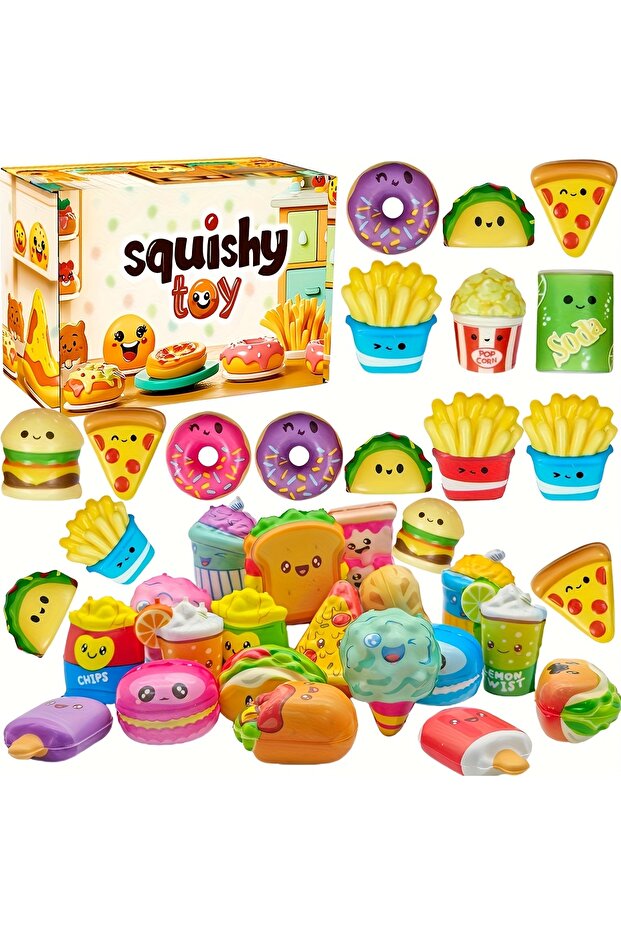 random 12pcs 12pcs Mini Squeeze Toys, School and Birthday Gift Pack with Various Food &Fries Slow-Ri