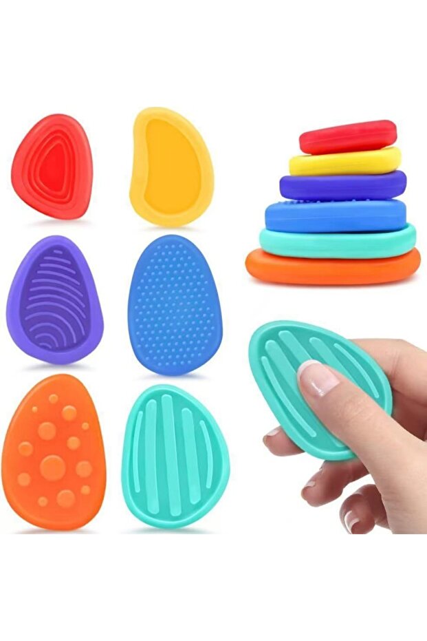 6PCS-1 Set 6PCS Fidget Toys Sensory Stone Set Soft Textured Worry Stones for Autism Calming Silicone