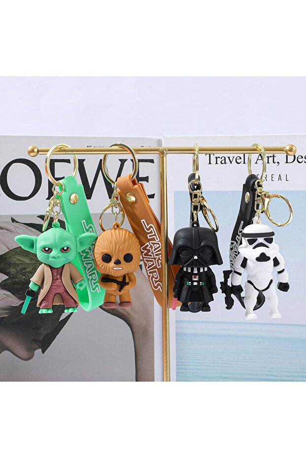 Bandai 4pcs Star Wars Keychain Master Yoda Keyring for Backpack Schoolbag Decor Keyholder Trinket Gi