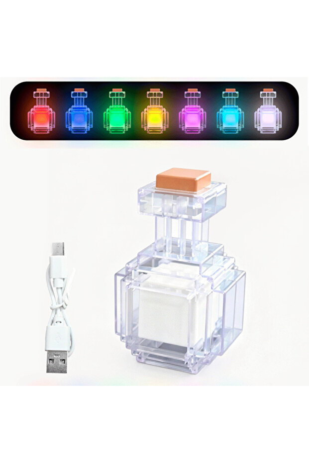 لعبة زجاجة دواء بسبعة ألوان، مزودة بإضاءة ليلية LED، بتصميم بكسلي، ومنفذ USB.