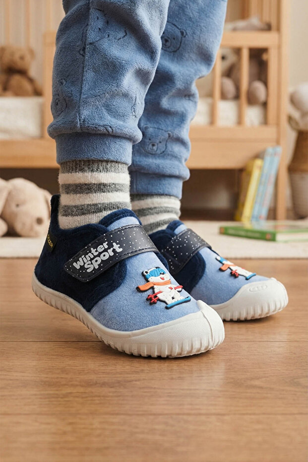 Boy's Winter Pvc Comfortable Sole Single Velcro Adjustable Belt Home School Nursery Slippers Aya