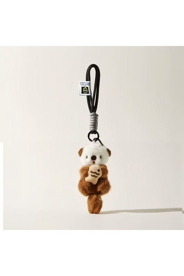 Brown 2 ZAKOL Cute Otters Holding Fish Plush Pendant Keychain Backpack Keyrings Pendant Bag Key Wall
