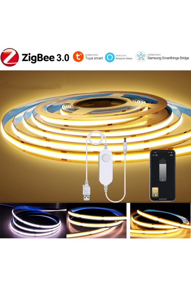 طقم 2 متر أبيض 5 فولت USB Tuya Zigbee 3.0 COB LED شريط إضاءة 1 متر إلى 5 متر أضواء مرنة قابلة للتعتيم باللون الأبيض الدافئ 32