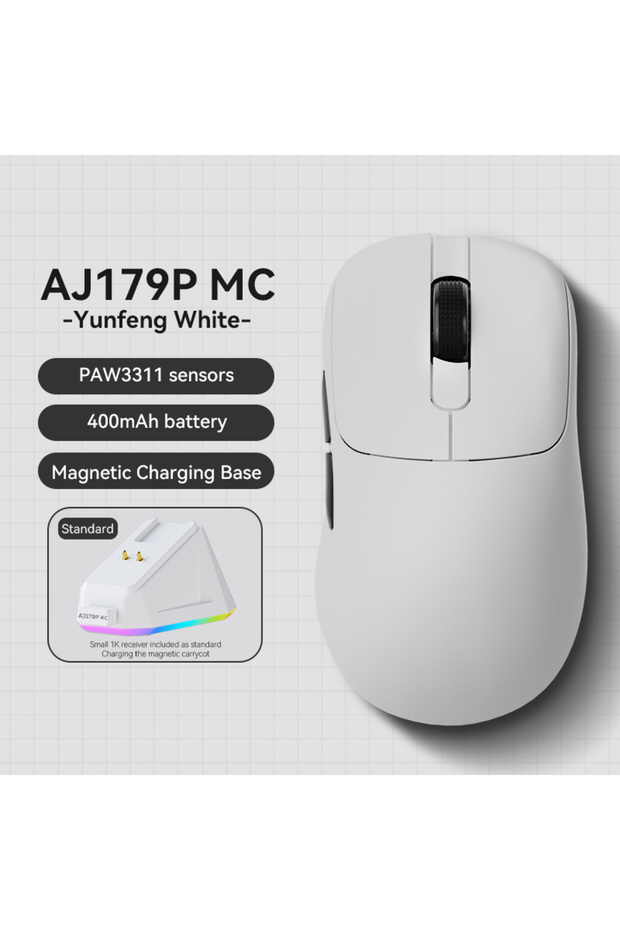 AJ179P MC-White AJ179 ماوس ألعاب سلكي ولاسلكي خفيف الوزن ومريح مع وظائف ماكرو