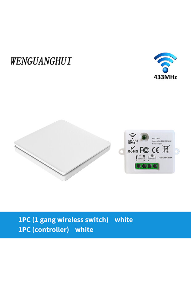 مفتاح ذكي لاسلكي SIXWGH 110-250 فولت، 1 عصابة، 1 جهاز استقبال، RF433 ميجا هرتز، لوحات جدارية ذاتية التشغيل بزر ضغط