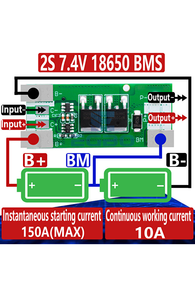 2S 7.4V 18650 Li-ion BMS 10A Continuous 150A Peak for Vacuum Cleaner/Electric Vehicle Polymer Bat...