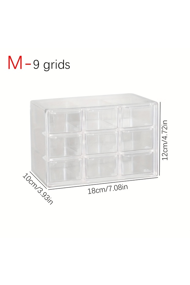 9gird-transparent 1pc Drawer Style Multifunctional 6/9/12 Grid Stackable Bead Storage Box Transparen