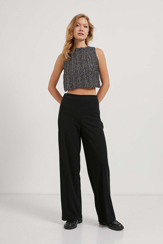 Women's High Waist Wide Leg Black Palazzo Trousers
