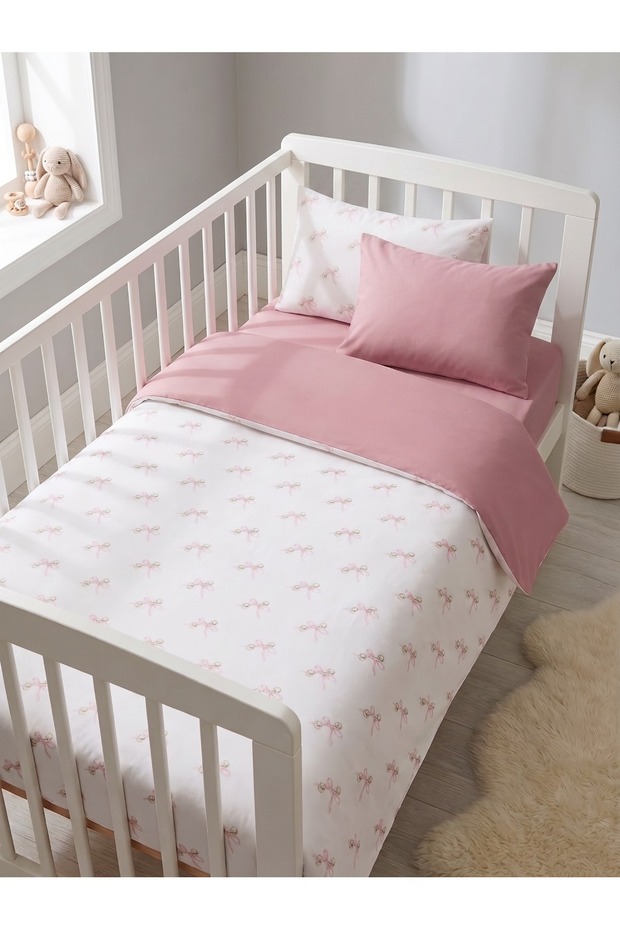 100% Cotton Double Padded and Bow-Tied Baby Bedding Set