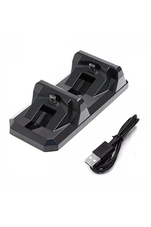 قاعدة شحن مزدوجة لوحدات التحكم باللون الأسود مع منفذ USB لوحدات تحكم PS4، حامل شحن لأجهزة التحكم.