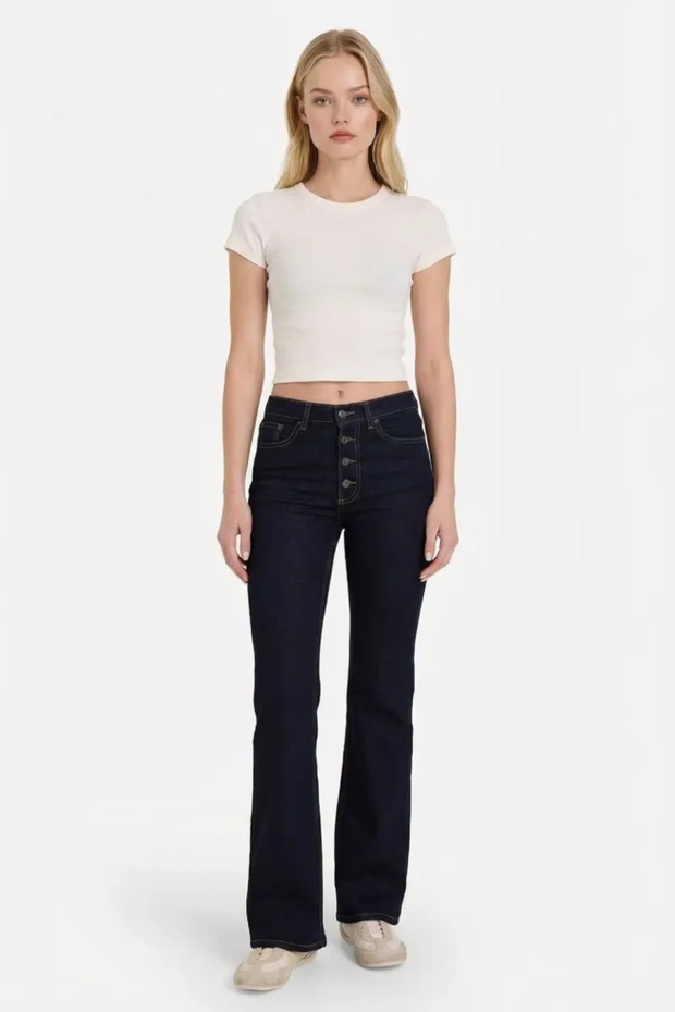 Mıa Flare Fit Regular Waist Straight Leg Long Jean Trousers F9602Ax26Sp