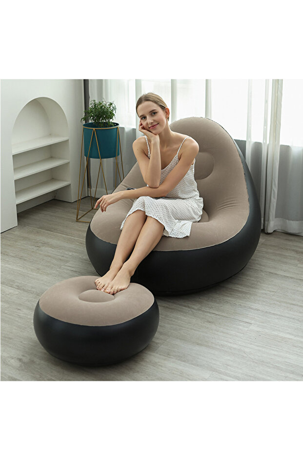 coffee Inflatable Lazy Sofa Chair PVC Flocking Foldable Sofa With Slip-on Lunch Lounge Chair Set