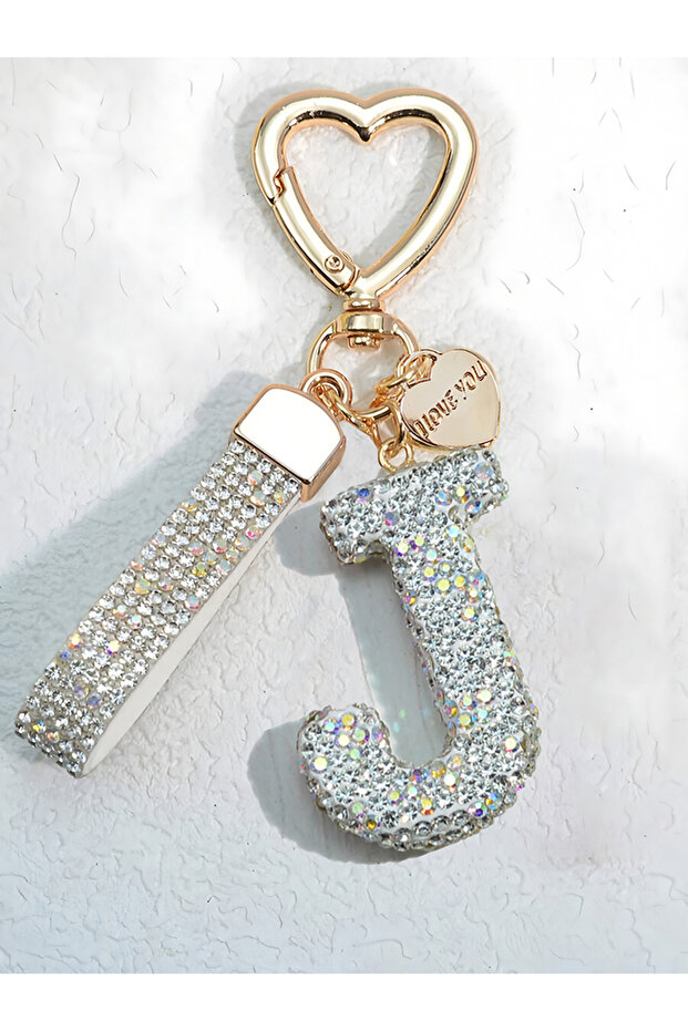 J Shining Diamond Inlay 26 English Initial Letter Key Chain Car High-end Key Ring Lady Bag Delicate.