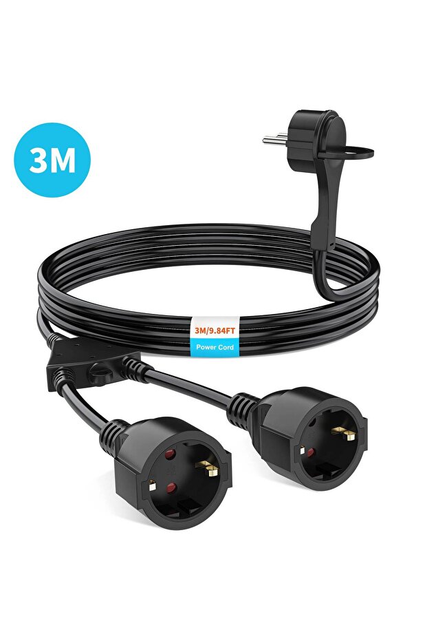 2AC 3m EU Straight/Pull Ring Plug Extension Cord Expansion Socket 4000W 16A 250V IP44 Suitable for H