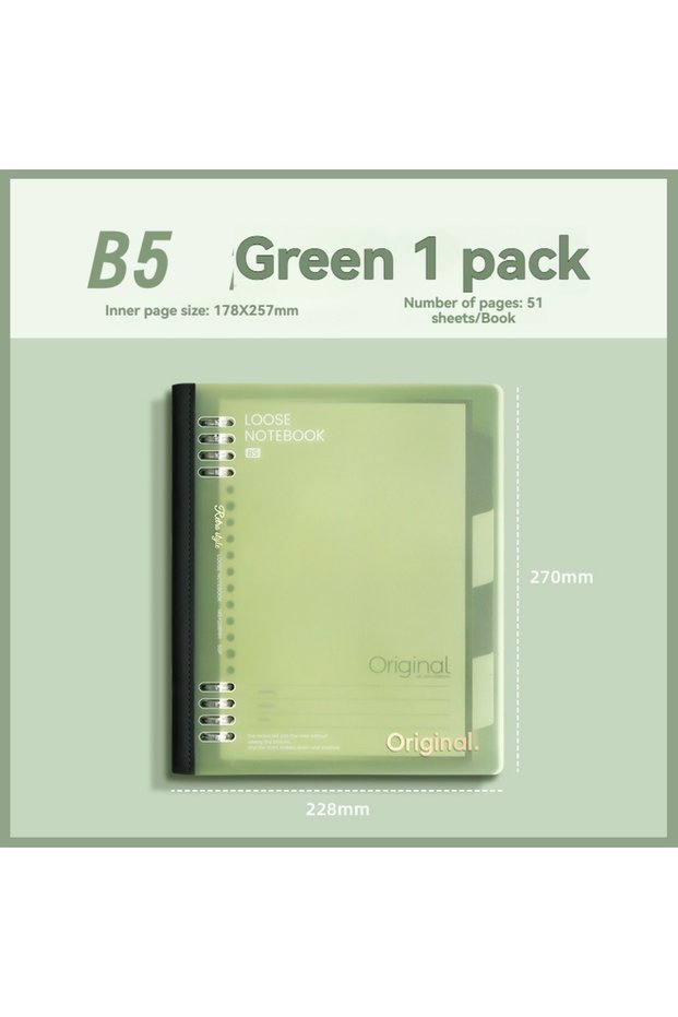 B5 - Turquoise Green 1PC 46 Sheets A5/B5 Soft Spine Loose Leaf Notebook, Detachable And Non Irritati
