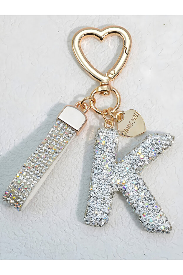 K Shining Diamond Inlay 26 English Initial Letter Key Chain Car High-end Key Ring Lady Bag Delicate.