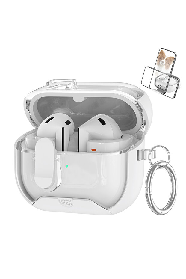 جراب قفل آمن أبيض لسماعات Galaxy Buds 3، متوافق مع Buds 3/3Pro، مزود بحامل للهاتف، جراب حماية.