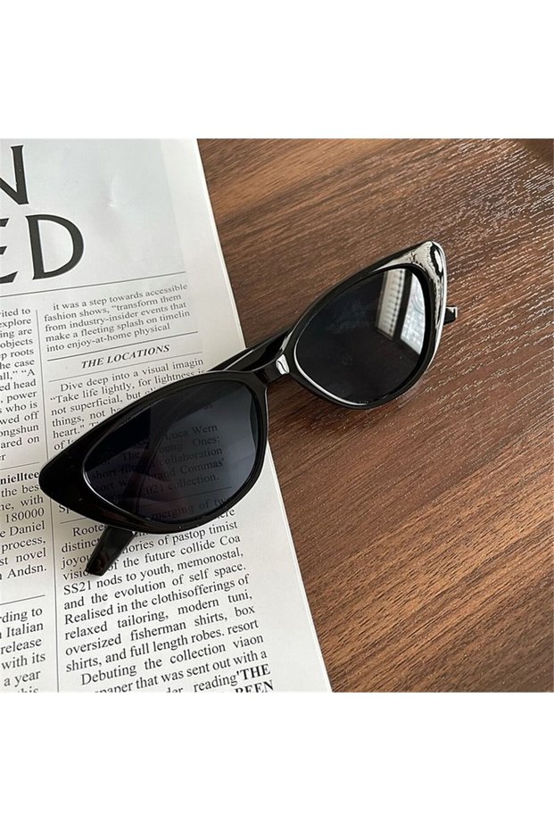 Black-Black Gray Cat Eye Shape Sunglasses Beach Sun Protection Sun Glasses Fashion Shades 90s Glasse