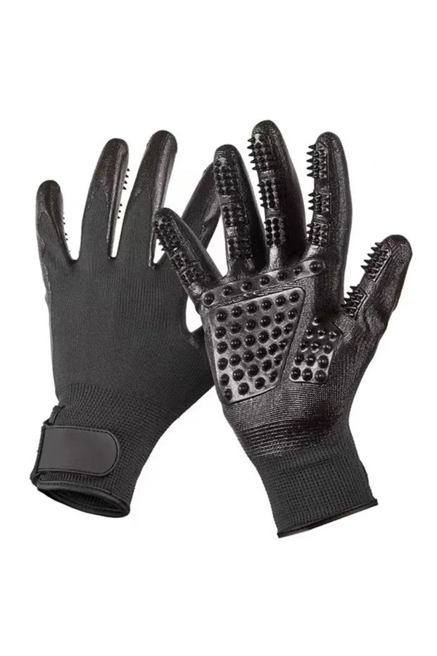 Black A Pair of Pet Bath Gloves Massage Clean Remove Floating Hair Pet Grooming Hair Removal Wea...