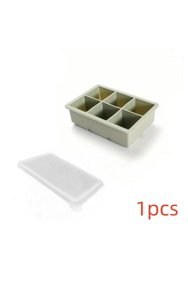 green Large Ice Cube Tray with Lid,Stackable Big Silicone Square Ice Cube Mold for Whiskey Cocktails