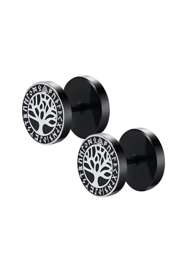 10mm Type-3 Gothic Norse Viking Runes Stud Earrings for Men Boys Rock Punk Stainless Steel Wolf Head