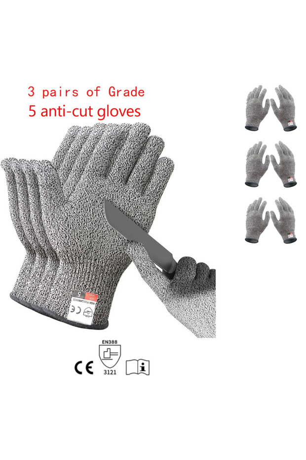 3pair S Level 5 HPPE Anti-Cut Gloves Kitchen Gardening Anti-Cut Knitted Gloves Anti-Thorn Wear-Resis