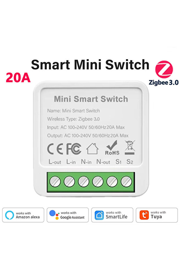 مفتاح ذكي ZIGBEE 3.0 بقوة 20 أمبير يعمل بتقنية واي فاي/زيجبي 3.0، وحدة ريلاي 16 أمبير 20 أمبير، تحكم ثنائي الاتجاه، متوافق مع Tuy