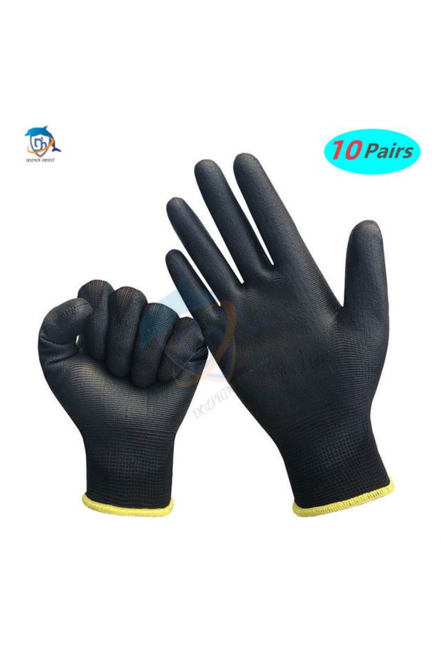 L Black 10 pairs 10-50 Pairs of Nylon PU Gloves Safety Work Gloves Repair Special Gloves Palm Coated
