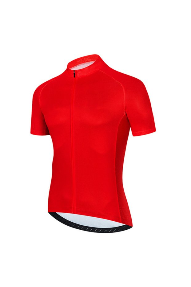 Asian size-L Red Solid Color Summer Men Short Sleeves Cycling Jersey Polyeste Clothing Quick Dry MTB