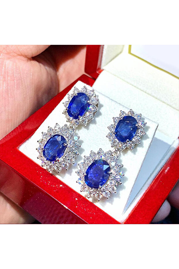 E1354 Huitan Luxury Blue Cubic Zirconia Dangle Earrings Women for Wedding Engagement Noble Accessori