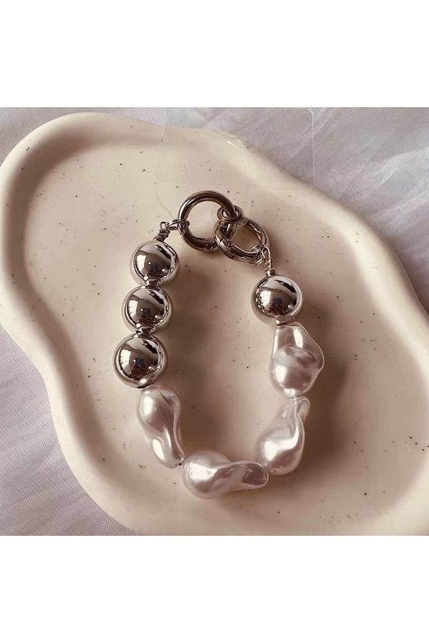 Other WHITE Baroque Mobile Phone Chain Shaped Pearl Electroplated Bead Bracelet Hanging Chain Keycha