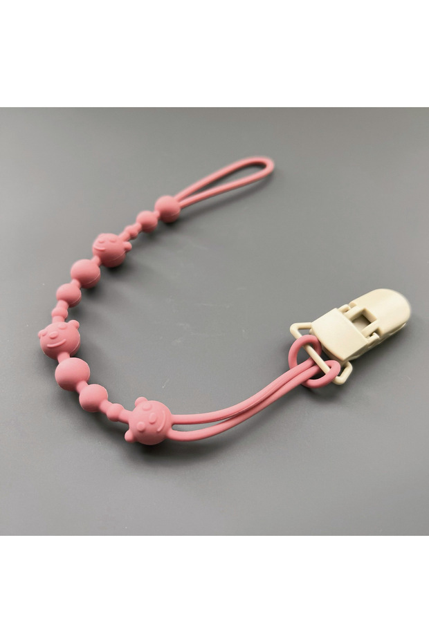 Light Red Brown Baby Soothing Silicone Pacifier Clip Soft Flexible Pacifier Leash with Clip Anti-los