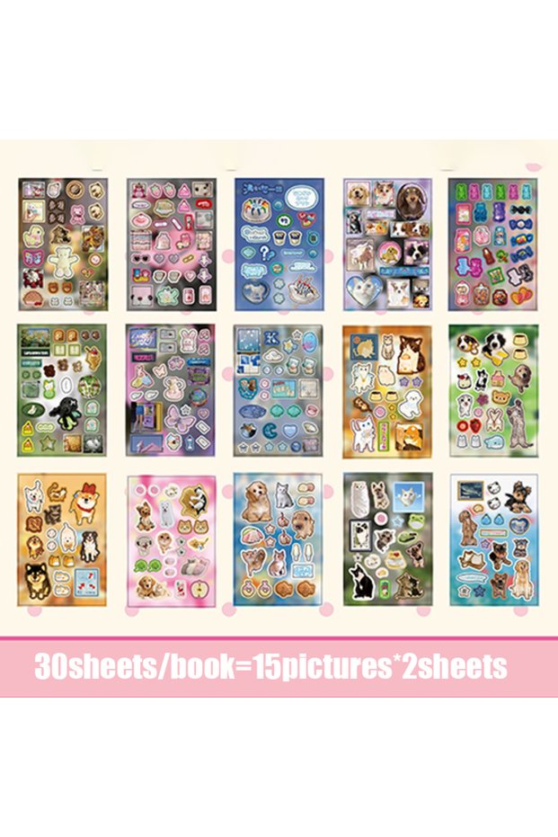 S29989-1 Mr. Paper 30pcs Vintage Style Pet Food Theme Sticker Book,Starry Lamination & Full Die-Cut