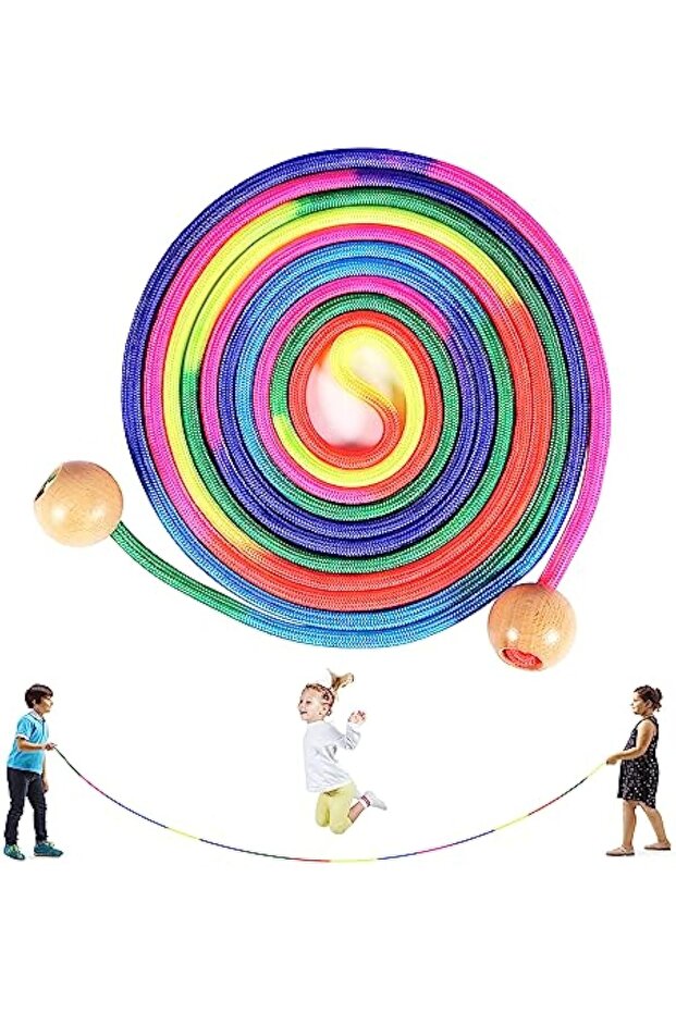 5m A 5m Children Group Skipping Rope Rainbow Long rope Students Speed Skipping Rope -fit Jump Rope