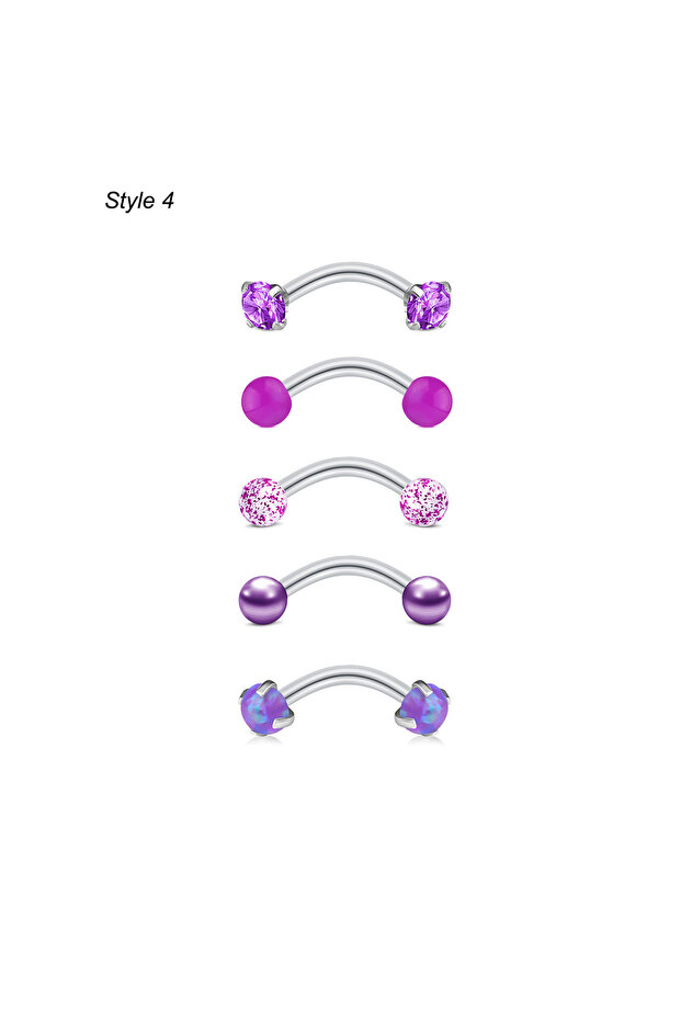 Curved barbell Face 1.2x8mm Eyebrow Jewelry Style 4 5pcs Elegant 16G Stainless Steel Curved Barbell