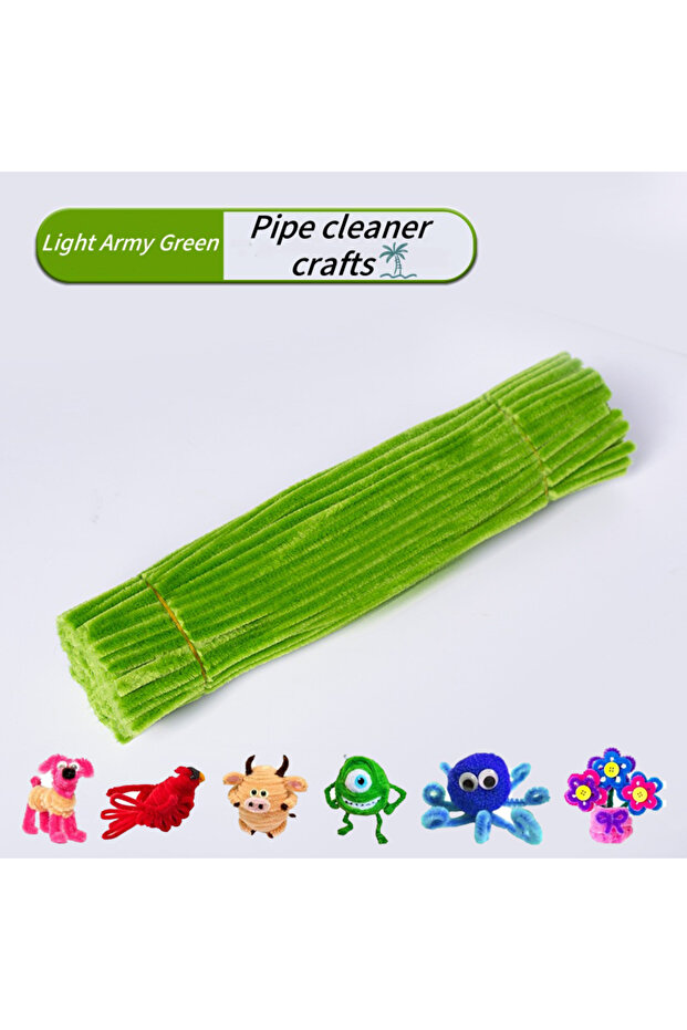 Light army green 100 Pieces Pipe Cleaners Chenille Stem, Solid Color Pipe Cleaners Set for Pipe Clea