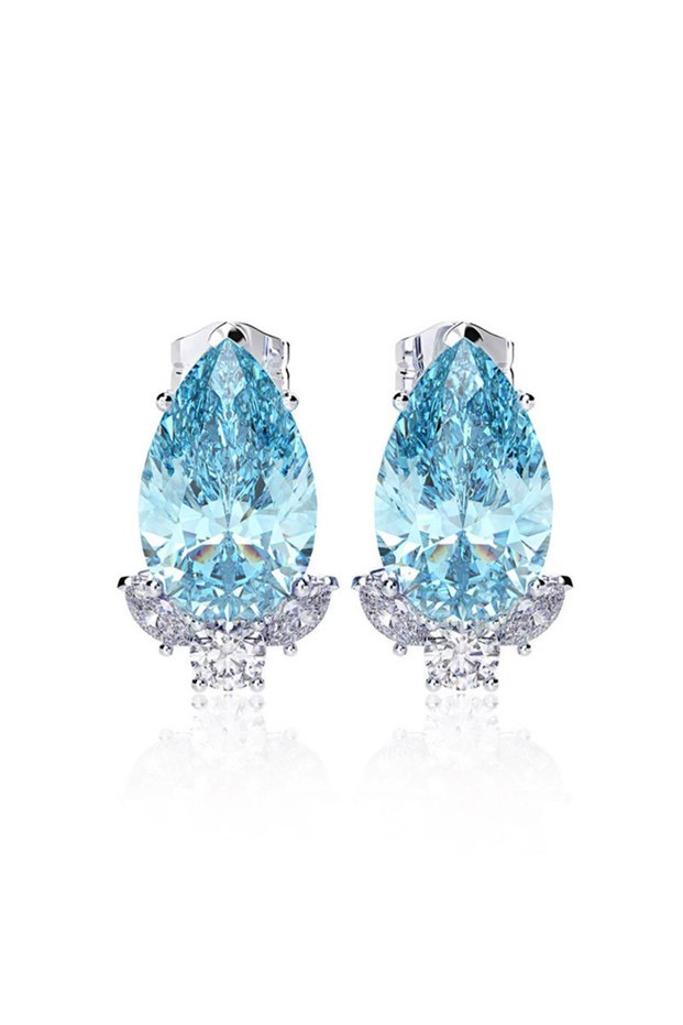 E1724 Huitan Gorgeous Teardrop CZ Stud Earrings Bridal Wedding Engagement Accessories Pink/Blue Eleg