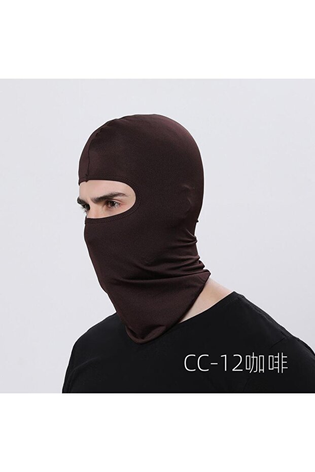 CC12-Coffee Outdoor Cool Sunscreen Balaclava Motorcycle Face Mask Lycra Moto Biker Wind Cap Mask Sto