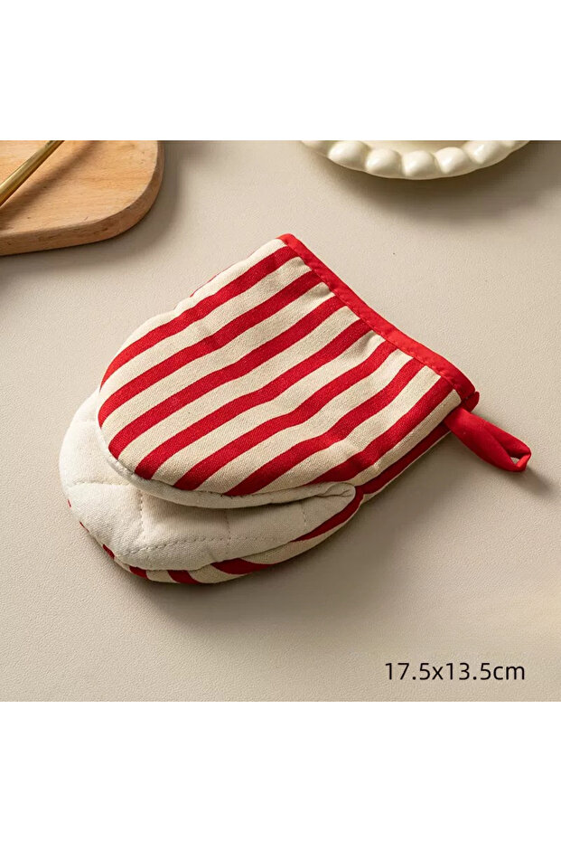 Red Stripes Style Polka Dot Heat-Resistant Oven Mitts for Home Use,Japanese Microwave Safe Gloves k