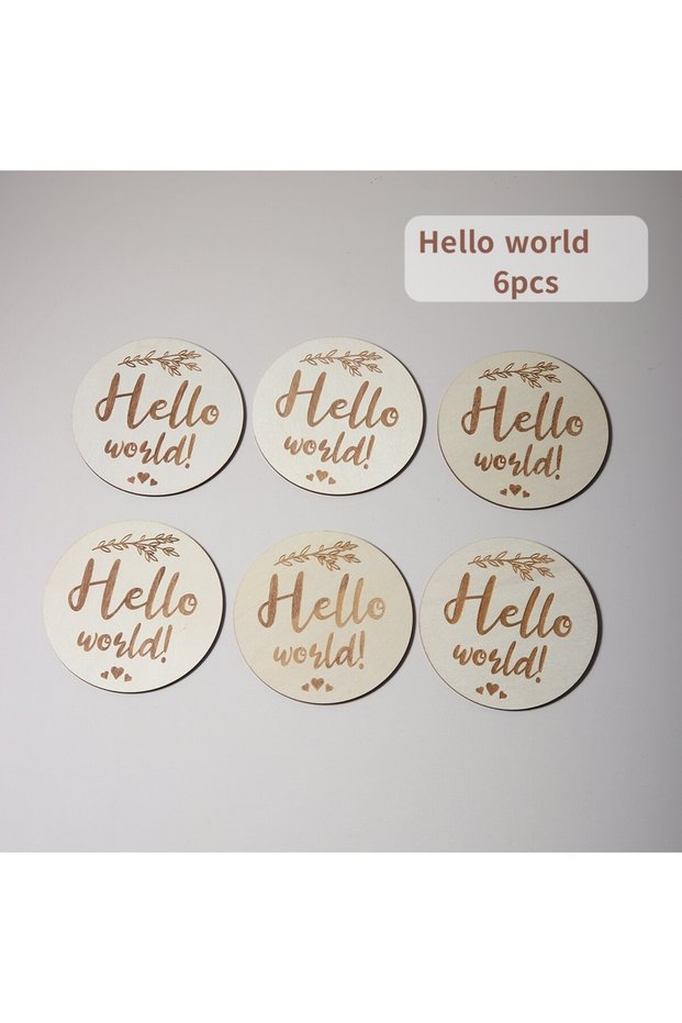 wooden Size fits all hello world 6pcs/set Baby Wooden Engraving Milestone Hello World Welcome Newbor