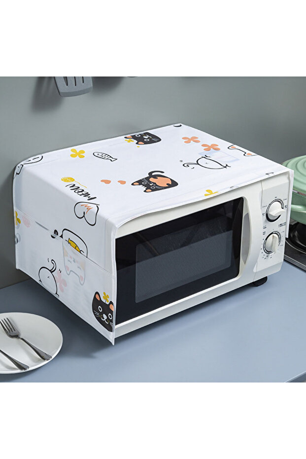 cat Microwave Dust Cover with Pocket Reusable Microwave Cover with Cartoon Design To Prevent Dust an