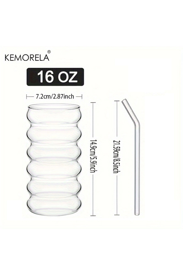 401-500ml 1PCS 500ML 1/2/4PCS Wave Shape Beverage Glasses With Straws Vintage Glass Cups Ripple Drin