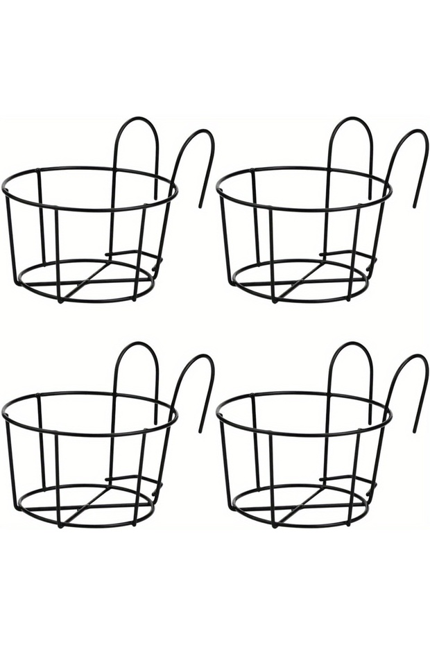 Black-4PCS 1-4pcs Stylish Round Metal Hanging Planters - Perfect for Balcony, Garden & Indoor Decor!