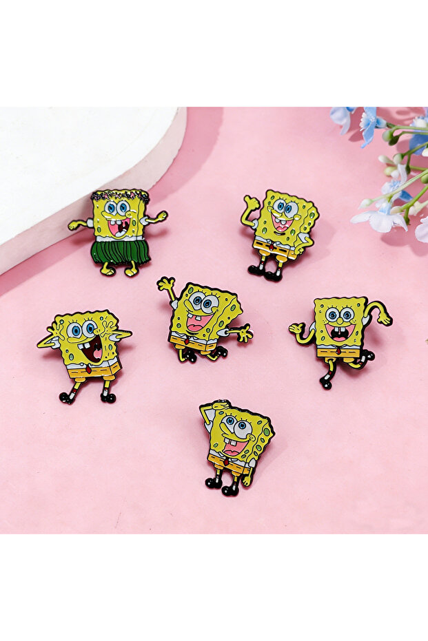 6Pcs New SpongeBob SquarePants Enamel Pins Set Cute Cartoon Patrick Plankton Love Heart Brooch Badge