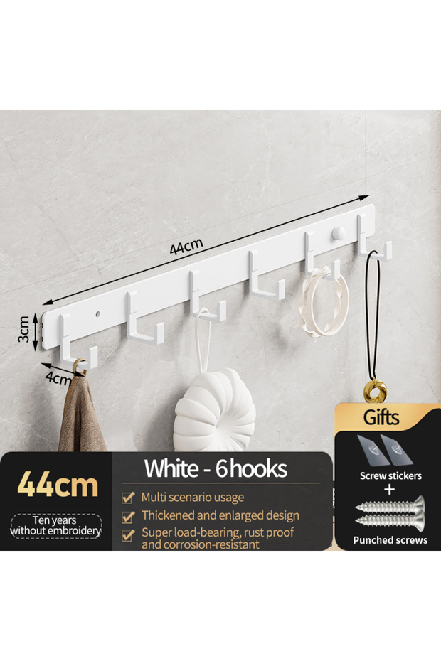 White 6 hooks Hooks for Hanging Clothes at the Entrance Door, Hanging Hangers on the Wall, and Stron