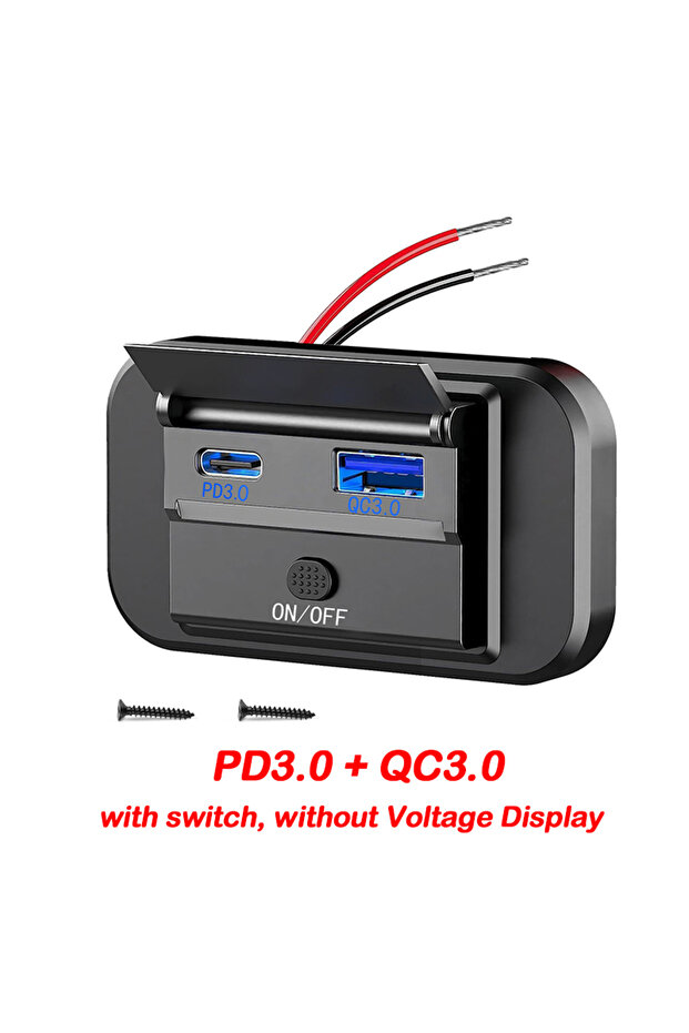 شاحن A-PQ-NO-Voltmeter 12V PD USB C مع منفذ USB A و PD من النوع C بقوة 18 واط وتقنية QC3.0 مع مفتاح تشغيل/إيقاف