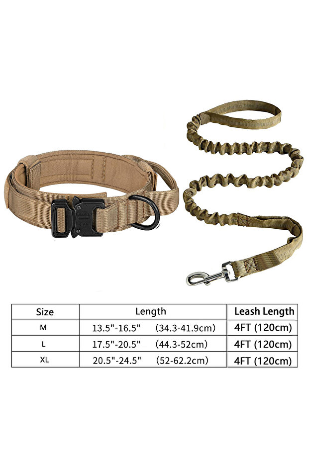 طوق وحزام تكتيكي للكلاب من L Dark Khaki: قابل للتعديل ومتين لجميع أحجام الكلاب